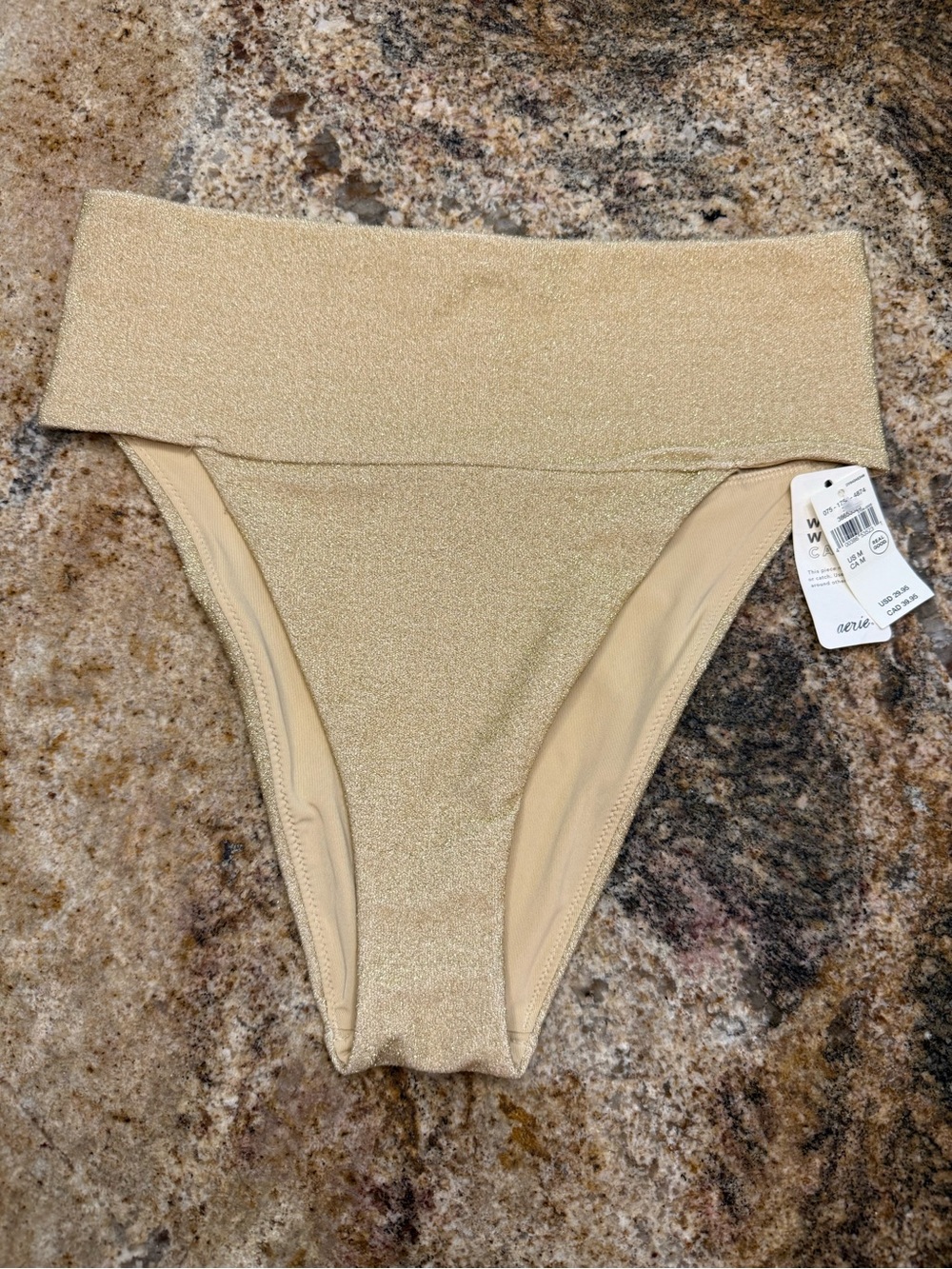 aerie Shimmer High-Waist Bikini Bottoms in Gold